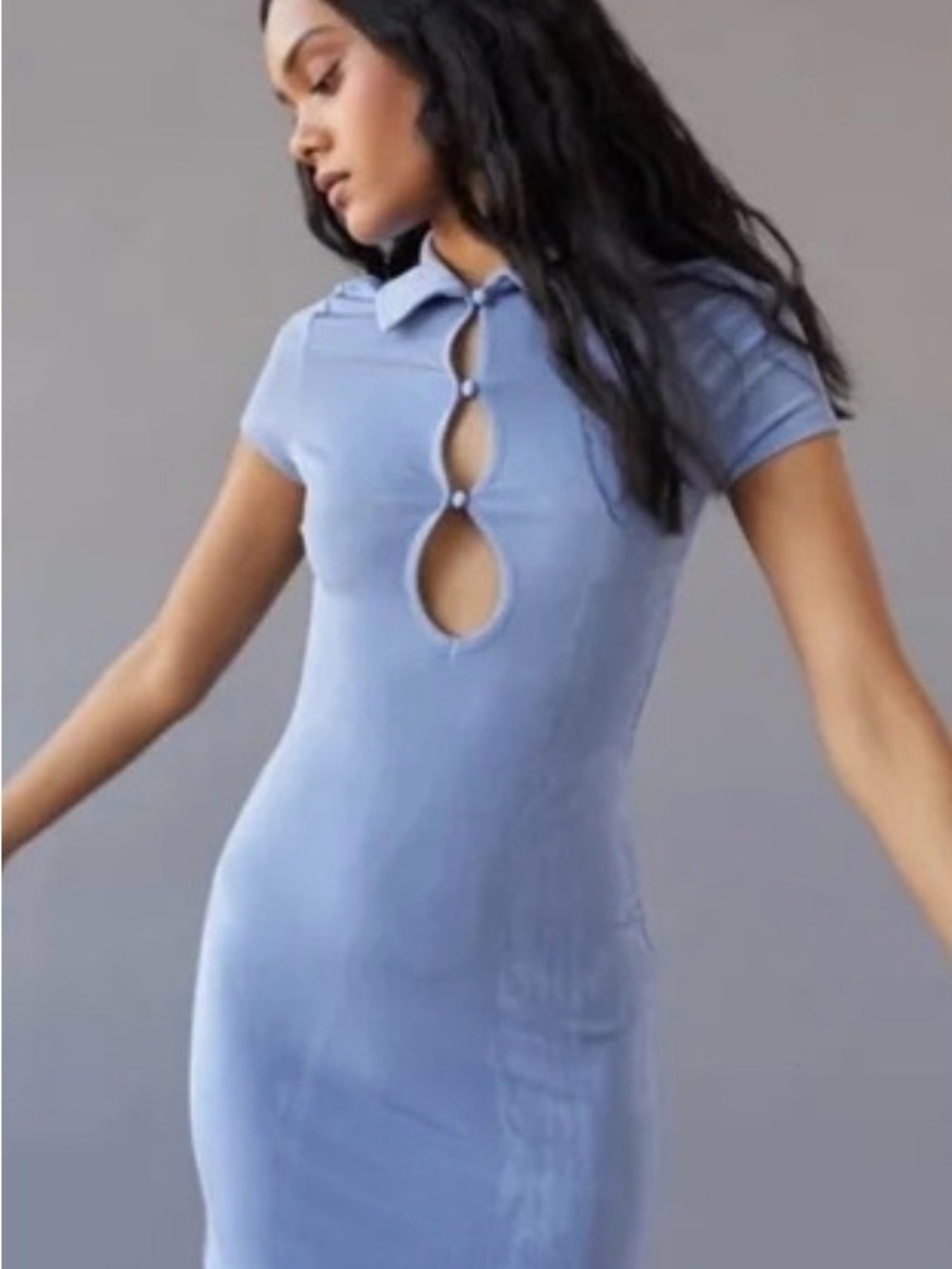 Urban Outfitters Light Blue Knit Polo Dress with Keyhole Detail